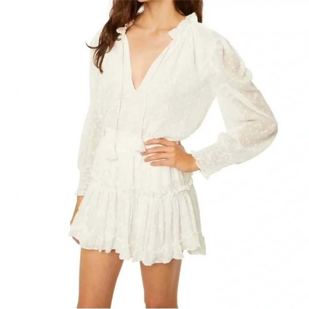 MISA Los Angeles Siena Puff Sleeve Clip Dot Chiffon Blouse White S NWT - Picture 3 of 8